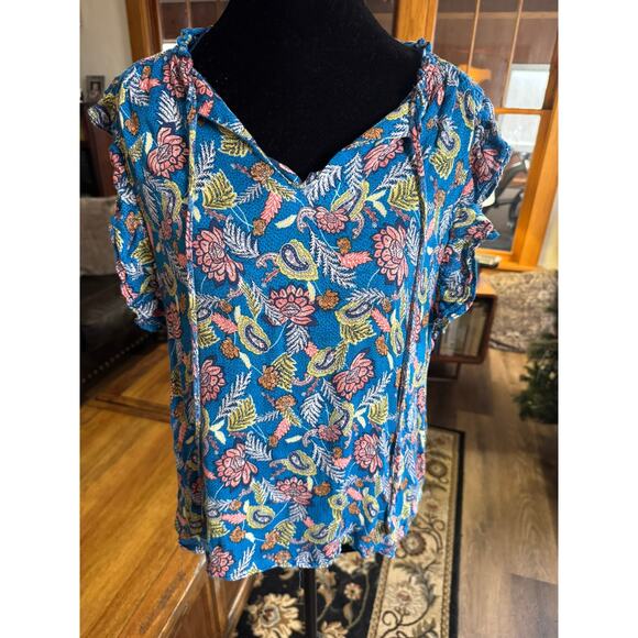 Knox Rose Tops - Knox Rose Boho Floral Rayon Tie Front Women’s Blouse Top Size L